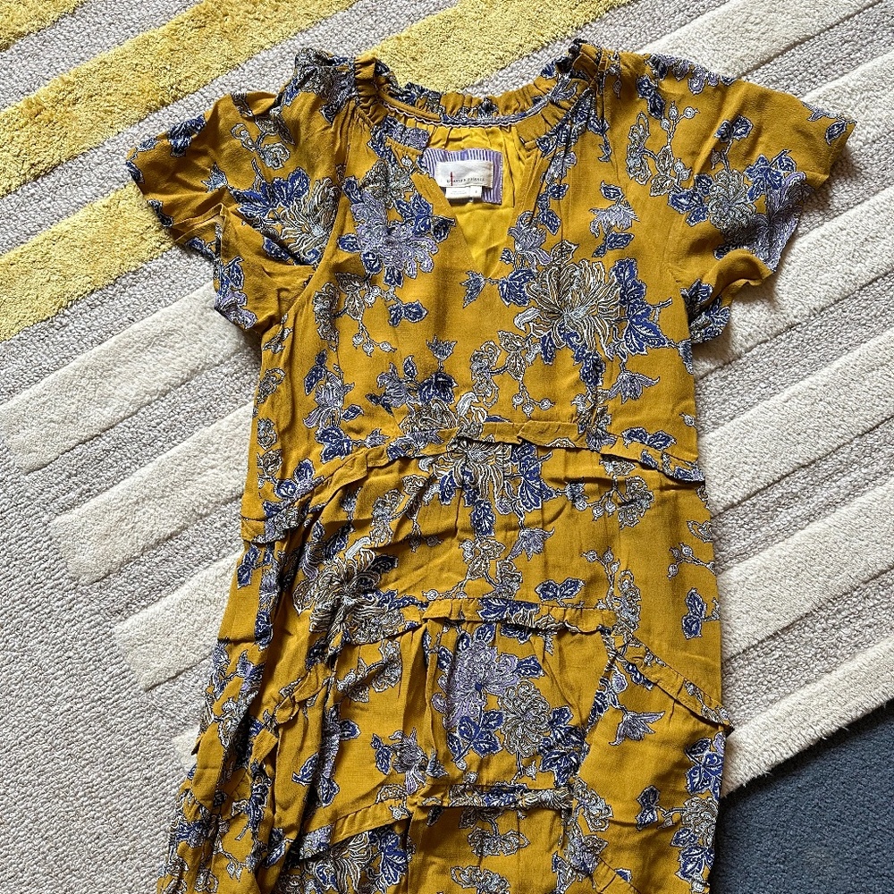 Anthropologie Robing Tiered Mini Dress in Yellow Size S